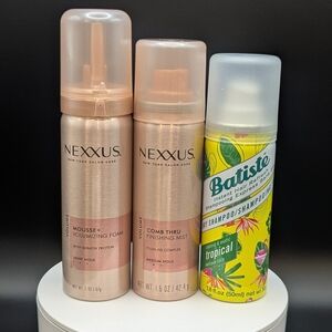 Nexxus Volume Mousse & Hair Spray + Batiste Trop Dry Shampoo Travel Sz Used GC